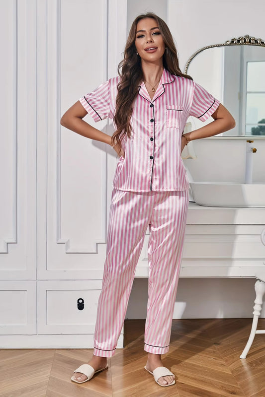 Vivienne - Gestreiftes Satin-Pyjama-Set